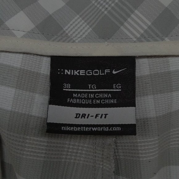 Nike Golf Shorts Mens‎ 38 White Gray Check Plaid White Swoosh Dri-Fit - Picture 9 of 11